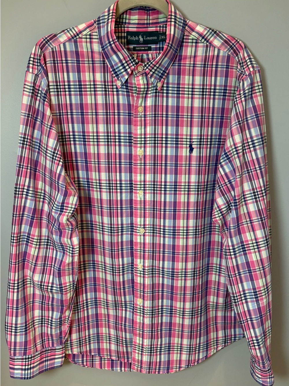 Ralph Lauren Men’s XL Custom Fit Pink Multicolor Plaid Button Down Shirt